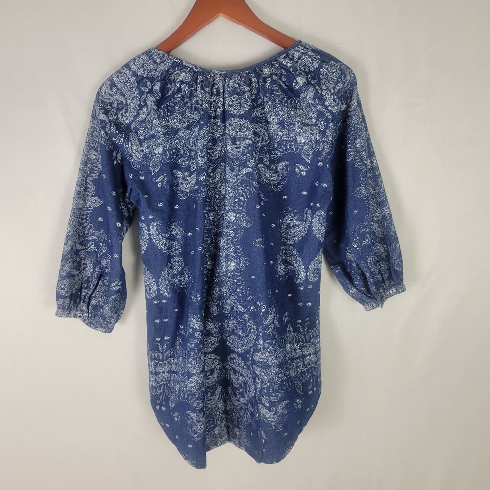 Life Style Shirt Womens Small Blue‎ Tunic Top Paisley 3/4 Bishop Sleeve Keyhole - Picture 2 of 14